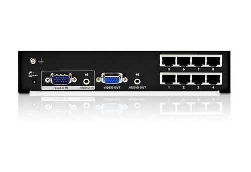ATEN A/ V-splitter,  1 enhed til 8 skærme via Cat5e, VGA og 3,5mm lyd, m (VS1208T-AT-G)