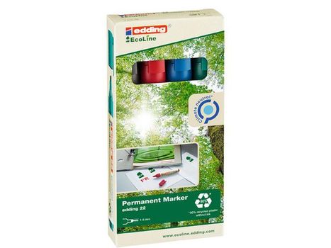EDDING 22 EcoLine Permanent Marker Chisel Tip 1-5mm Line Assorted Colours (Pack 4) - 4-22-4 (4-22-4)