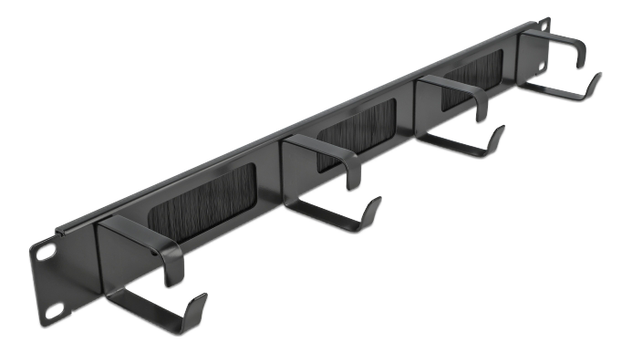 DELOCK 19? Cable Management Brush Strip with 4 hooks 1U black (66489)