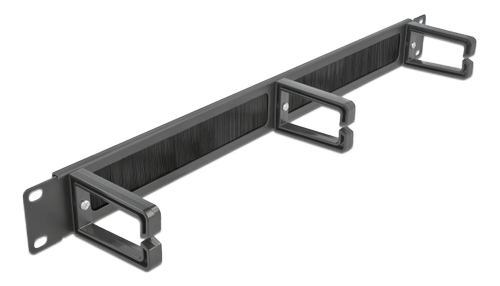 DELOCK 19? Cable Management Brush Strip with 3 hooks 1U black (66488)