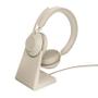 JABRA a Evolve2 65 MS Stereo - Headset - on-ear - Bluetooth - wireless - USB-C - noise isolating - beige - with charging stand - Certified for Microsoft Teams (26599-999-888)