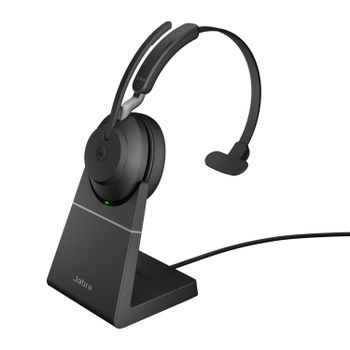 JABRA a Evolve2 65 MS Mono - Headset - on-ear - convertible - Bluetooth - wireless - USB-A - noise isolating - black - with charging stand - Certified for Microsoft Teams (26599-899-989)