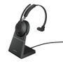 JABRA a Evolve2 65 MS Mono - Headset - on-ear - convertible - Bluetooth - wireless - USB-C - noise isolating - black - with charging stand - Certified for Microsoft Teams (26599-899-889)