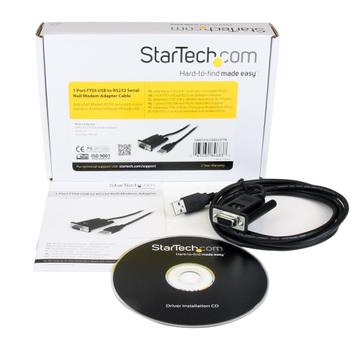 StarTech USB to Serial RS232 Adapter - DB9 Serial DCE Adapter Cable with FTDI – Null Modem - USB 1.1 / 2.0 – Bus-Powered (ICUSB232FTN) - seriell adapter (ICUSB232FTN)