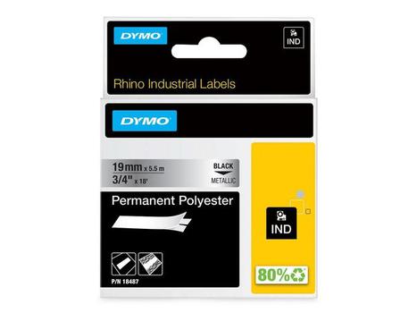 DYMO Rhino 19 mm Perm Poly Black On Metallic (18487)