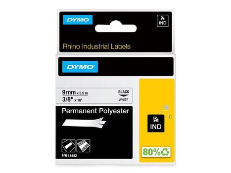 DYMO Rhino Industrial Permanent Polyester 9mmx3.5m Black on White 18482 (18482)