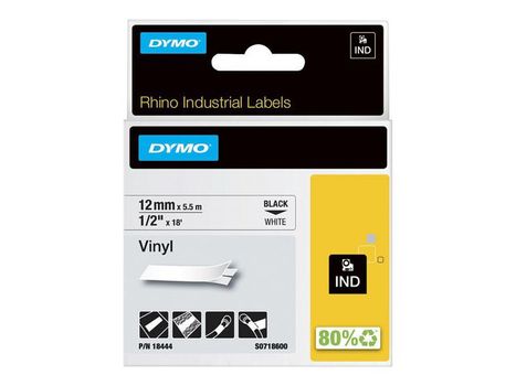 DYMO Coloured Vinyl tape M1500 12mm. 5,5m. længde. Hvid  (18444)