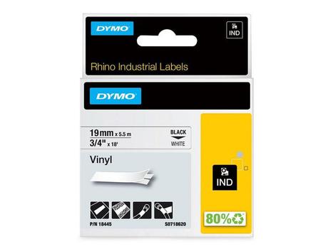 DYMO RhinoPRO märktejp perm vinyl 19mm, svart på vitt, 5.5m rulle (18445)