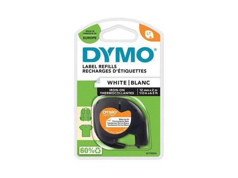 DYMO LetraTag Label Tape Fabric Iron-On 12mmx2m Black on White - S0718850 (S0718850)