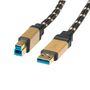 ROLINE USB 3.0 kabel, Type A han / Type B han, Gold  - sort - 3,0 m.