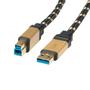 ROLINE USB 3.0 kabel, Type A han / Type B han, Gold  - sort - 1,8 m.