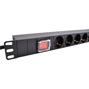 LinkIT 19" Strømskinne 7x CEE 7/4 2m CEE 7/7 , 16A , 1U (PDU-7S-2M-S-B)