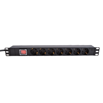 LinkIT 19" Strømskinne 7x CEE 7/4 2m CEE 7/7 , 16A , 1U (PDU-7S-2M-S-B)
