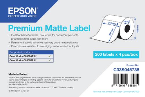 EPSON PREMIUM MATTE LABEL DIE CUTROLL 210MMX297MM 200 LABELS SUPL (C33S045738)