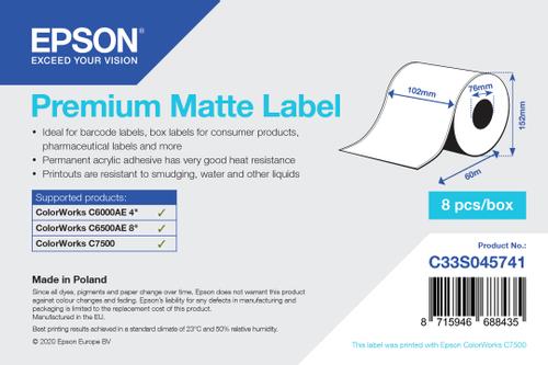 EPSON PREMIUM MATTE LABEL CONTINUOUS ROLL 102MMX60M SUPL (C33S045741)