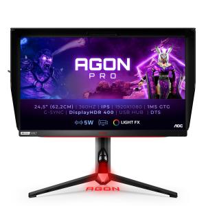 AOC Gaming AG254FG - AGON Series - LED-skärm - 24.5" - 1920 x 1080 Full HD (1080p) @ 360 Hz - IPS - 400 cd/m² - 1000:1 - DisplayHDR 400 - 1 ms - 2xHDMI, DisplayPort - högtalare - röd, svart med strukt (AG254FG)