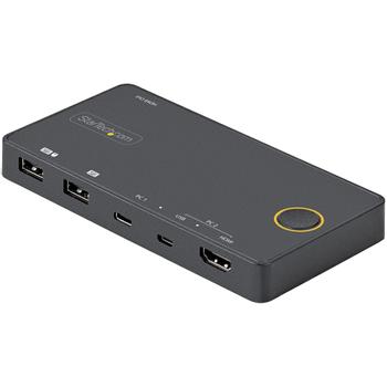 STARTECH 2 Port Hybrid USB-A + HDMI USB-C KVM Switch Single 4K 60Hz HDMI 2.0 Monitor Compact Desktop and/or Laptop KVM (SV221HUC4K)