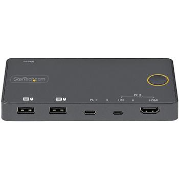 STARTECH 2 Port Hybrid USB-A + HDMI USB-C KVM Switch Single 4K 60Hz HDMI 2.0 Monitor Compact Desktop and/or Laptop KVM (SV221HUC4K)