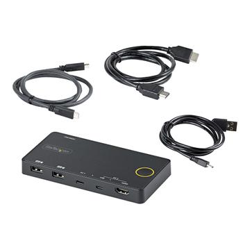 STARTECH 2 Port Hybrid USB-A + HDMI USB-C KVM Switch Single 4K 60Hz HDMI 2.0 Monitor Compact Desktop and/or Laptop KVM (SV221HUC4K)