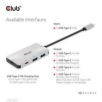 CLUB 3D USB C GEN 2 TO 2 USB A 2 USB C DATA HUB PD CHARGING 1.5A (CSV-1543)