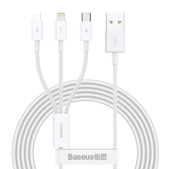 BASEUS Superior Series USB to micro USB / USB-C / Lightning 3.5A 1.2m (white) (CAMLTYS-02)