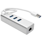 TRIPP LITE e USB 3.0 SuperSpeed to Gigabit Ethernet NIC Network Adapter w/ 3 Port USB Hub - Network adapter - USB 3.0 - Gigabit Ethernet x 1 + USB 3.0 x 3 - silver