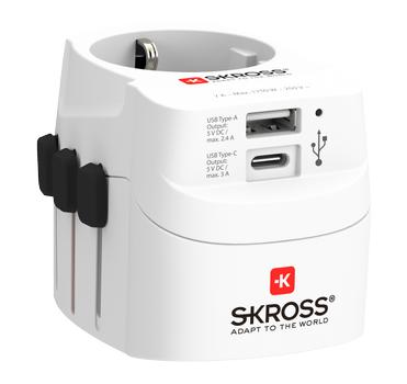 SKROSS PRO Light USB (AC), 3-pole travel adapter, 1x USB-A, 1x USB-C (1.302462)