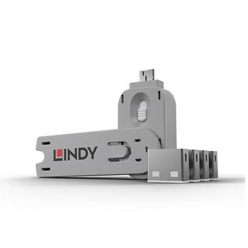 LINDY USB Port Blocker KIT White Nøkkel og 4 låser (40454)