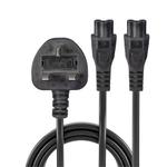 LINDY IEC Splitter Extension Cable UK 3 pin Plug to IEC C5 & C5, 2.5m Black (30428)