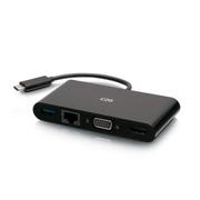 C2G G USB C to HDMI, VGA, USB A, Ethernet Adapter - 4K 30Hz - Black - Docking station - USB-C / Thunderbolt 3 - HDMI, VGA - 1GbE