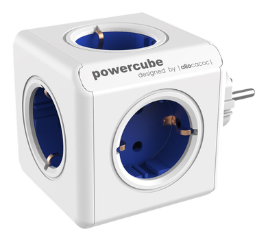 ALLOCACOC POWERCUBE Original 5-Way Blå 5 strømutganger,  automatsikring,  jordet, barnesikring (1100BLDEORPC)