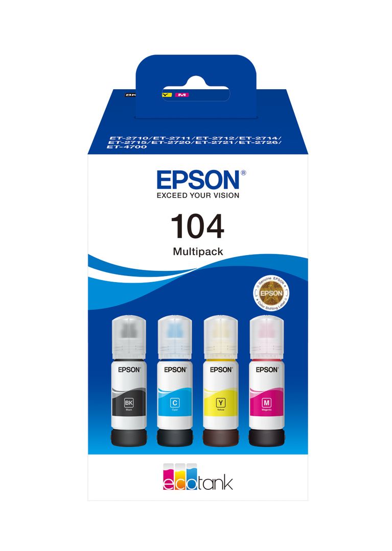 EPSON n EcoTank 104 - 4-pack - black, yellow, cyan, magenta - original - ink refill - for EcoTank ET-1810, 2715, 2721, 2811, 2814, 2815, 2820, 2821, 2826, 4800 | Synigo