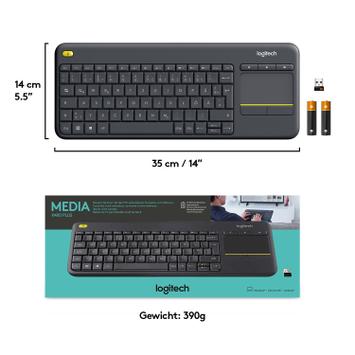 Logitech Wireless Touch Keyboard K400 Plus - tastatur - QWERTY - US International - svart Inn-enhet (920-007145)