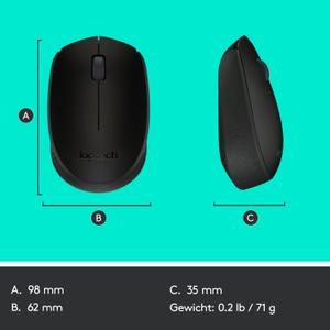 LOGITECH M171 Wireless PC Mouse - Black - Mus - Optisk - 3 knapper - Sort (910-004424)