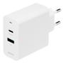DELTACO USB wall charger, 1x USB-C PD 18 W, 1x USB-A 18 W, 36 W, white