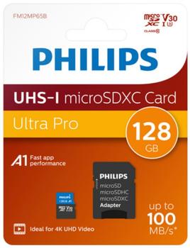 PHILIPS MicroSDXC Card     128GB Class 10 UHS-I U3 incl. Adapter (FM12MP65B/00)