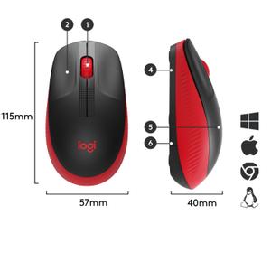 LOGITECH M190 Full-size Wireless Optical PC Mouse - Red - Mus - Optisk - 3 knapper - Rød (910-005908)