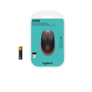 LOGITECH M190 Full-size Wireless Optical PC Mouse - Red - Mus - Optisk - 3 knapper - Rød (910-005908)