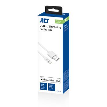 ACT USB A Male USB-kabel Apple Lightning AC3011 Wit 1 m (AC3011)