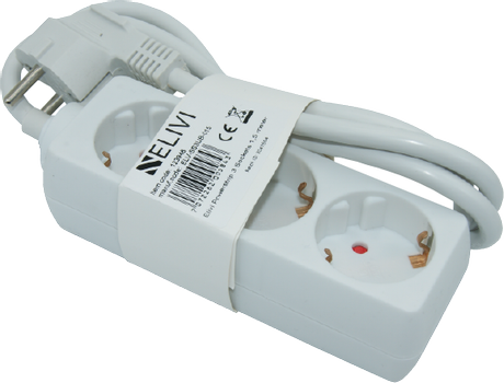 Elivi Strømskinne 3 uttak 1,5m Hvit , Jordet , u/bryter (ELV-SS3UB-015)