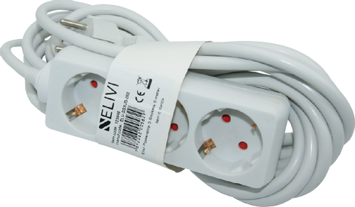 Elivi Strømskinne 3 uttak 5m Hvit , Jordet , u/bryter (ELV-SS3UB-050)