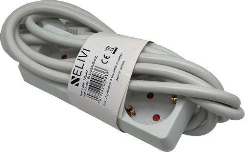 Elivi Strømskinne 3 uttak 3 meter Hvit forgrener med jord, u (ELV-SS3UB-030)