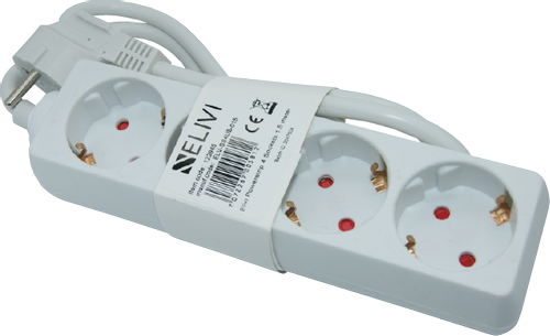 Elivi Strømskinne 4 uttak 1,5m Hvit , Jordet , u/bryter (ELV-SS4UB-015)