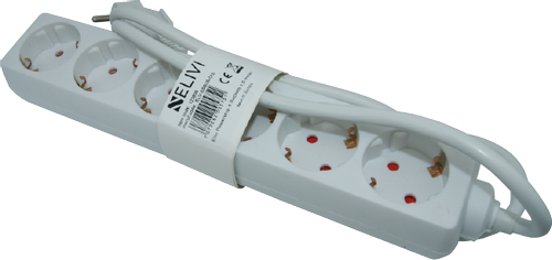 Elivi Strømskinne 6 uttak 1,5m Hvit , Jordet , u/bryter (ELV-SS6UB-015)