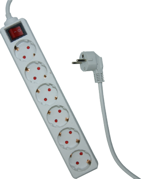 Elivi Strømskinne 6 uttak 5m Hvit , Jordet , m/bryter (ELV-SS6MB-050)