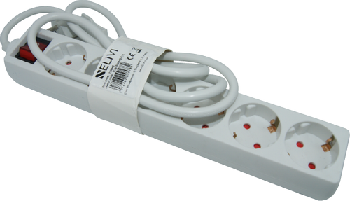 Elivi Strømskinne 6 uttak 1,5m Hvit , Jordet , m/bryter (ELV-SS6MB-015)