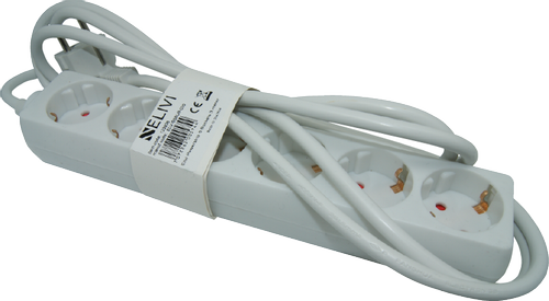 Elivi Strømskinne 6 uttak 3m Hvit , Jordet , u/bryter (ELV-SS6UB-030)