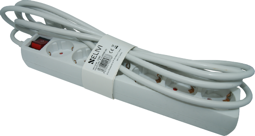 Elivi Strømskinne 6 uttak 5m Hvit , Jordet , m/bryter (ELV-SS6MB-050)