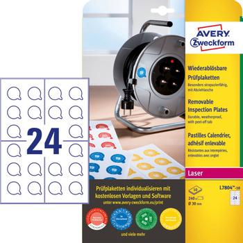 AVERY Etiket Avery t/ inspektionsdato aftagelig hvid Ø30mm 240stk/pk (L7804-10)