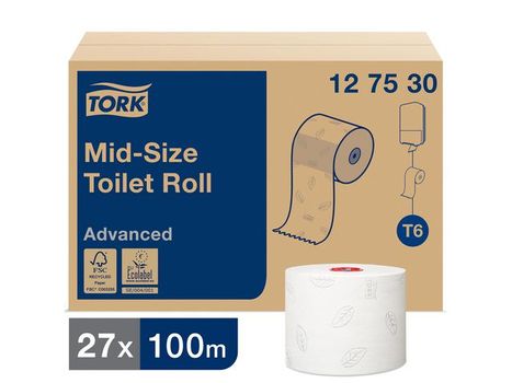 TORK Toiletpapir Tork Advanced Mid-size T6 2-lags Hvid Krt/27 (127530)